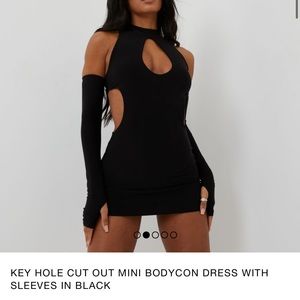 Ego Key Hole Cut Out Mini Bodycon Dress W Sleeves